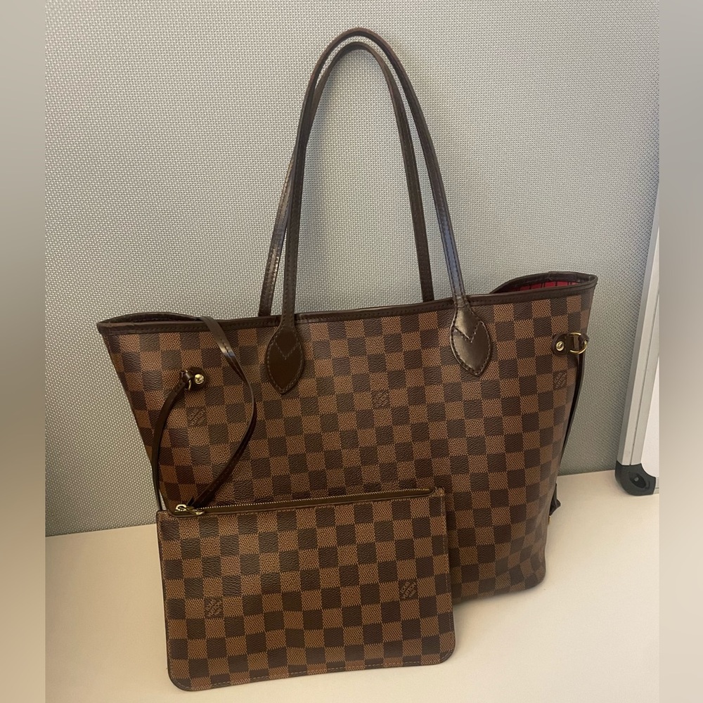 Louis Vuitton NEVERFULL MM with Pouch Brown Damier Print